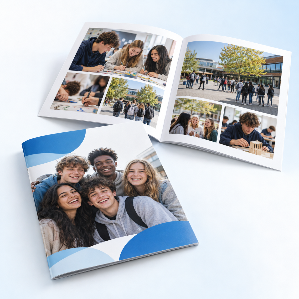 Jaarboek met leerlingen en schoolmomenten